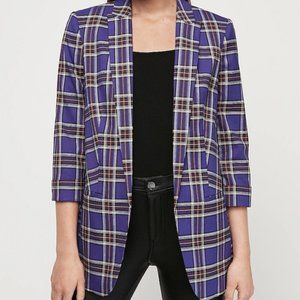 Plaid Peak Lapel Boyfriend Blazer Purple Print